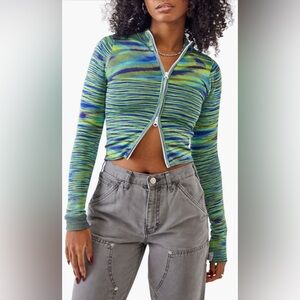 iets frans... Womens Full Zip Striped Cropped Mock‎ Neck Top XS NWOT